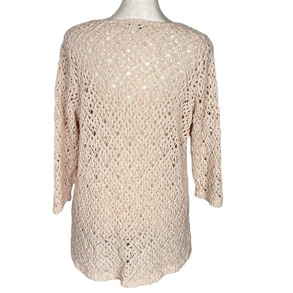 J JILL Women Crochet Pullover Sweater 3/4 Sleeve V Neck Sz L Light Pink Casual - Picture 2 of 13